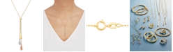 Italian Gold Tri-Gold Lariat Necklace in 14k Gold, White Gold and Rose Gold